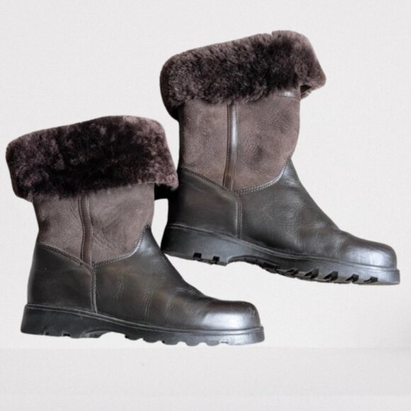 LA CANADIENNE Brown Suede/Leather Shearling Winter Boots Size 8 - Picture 5 of 12